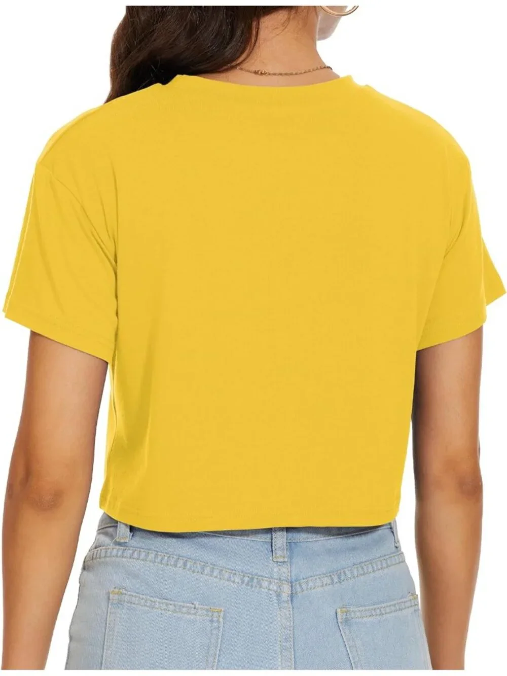 Women's Yellow Sun Mountains Short Sleeve Round Neck Loose Fit Summer Crop Tops - Picture 6 of 6